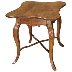 19th Century French Pegged Oak Side Table with Shaped Top