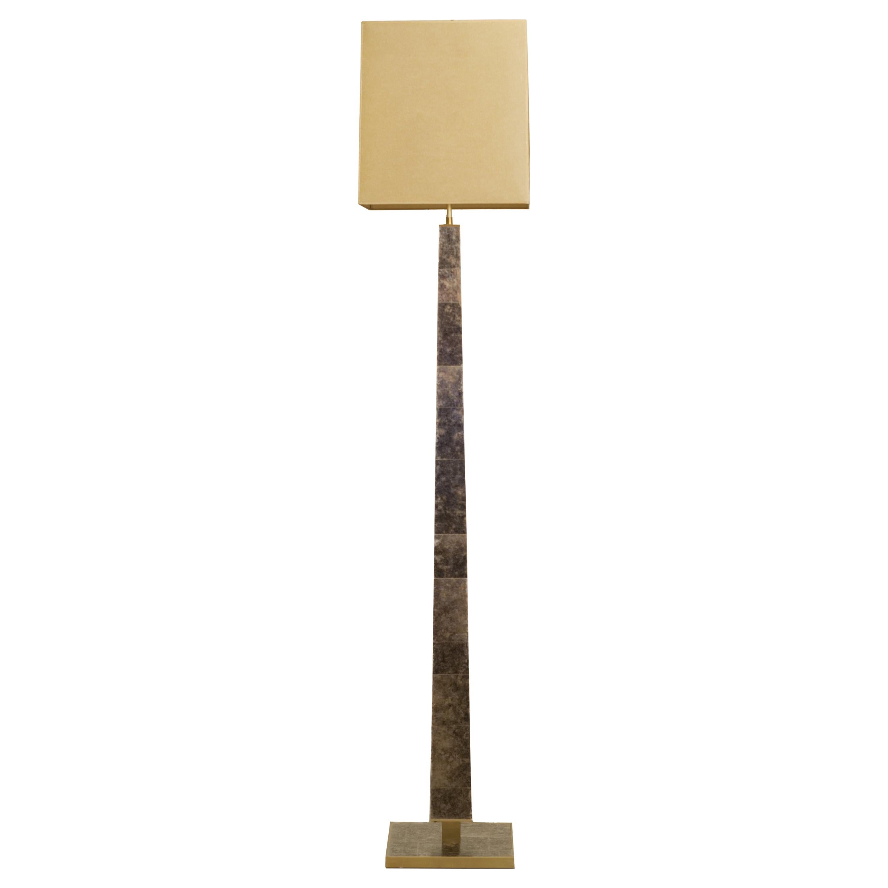 Modernist series Floor Lamp in Mica and Brass For Sale