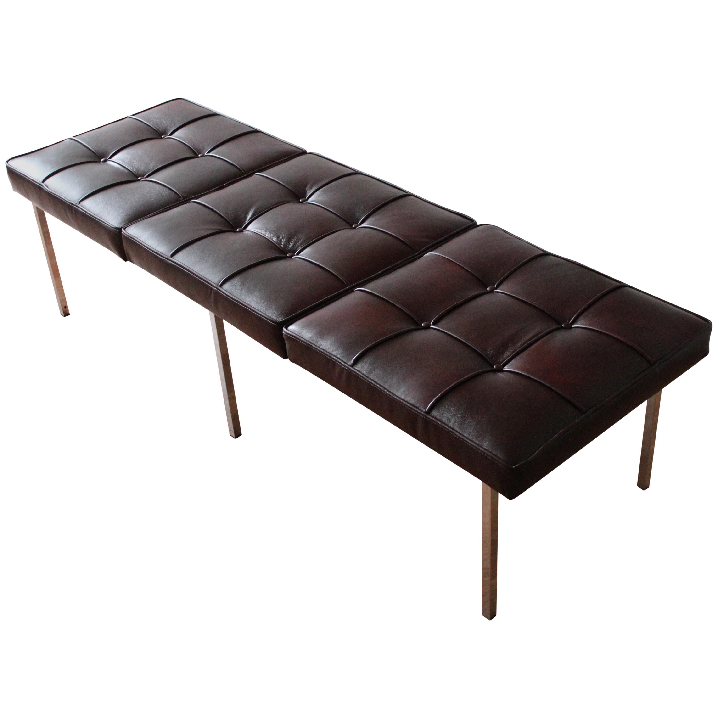 Chrome and Leather Tufted Museum Bench For Sale