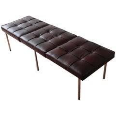 Chrome and Leather Tufted Museum Bench