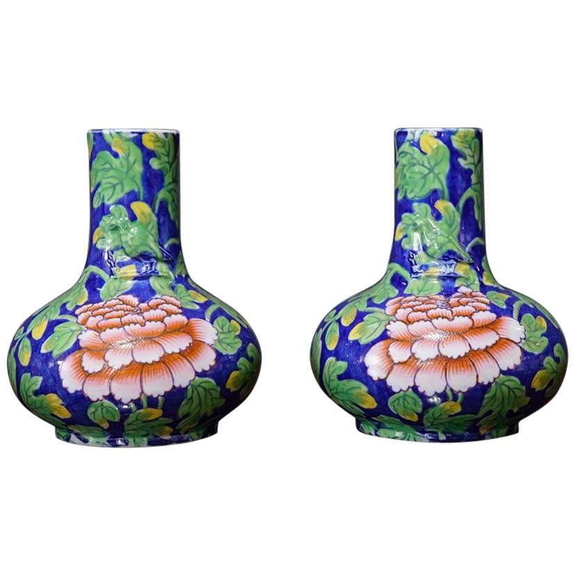 Pair of Spode Ironstone Spill Vases, Printed & Painted Peony Pattern, circa 1820