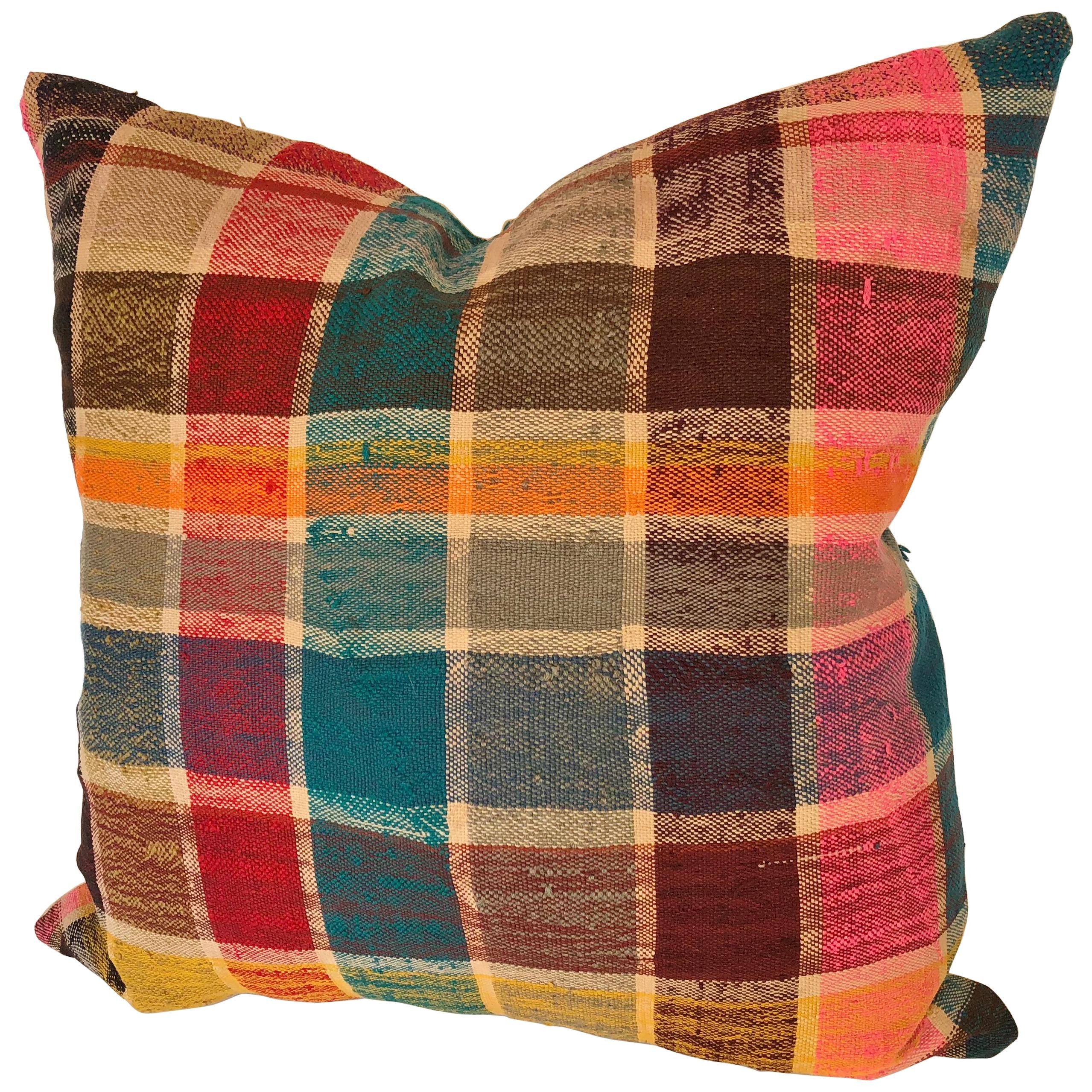 Custom Pillow by Maison Suzanne Cut from a Vintage Moroccan Cotton Haik  For Sale