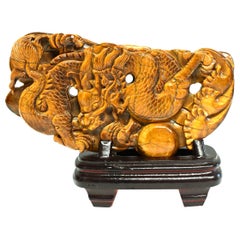 Tiger's Eye Dragon Statue, Hand Carved Gemstone Sculpture