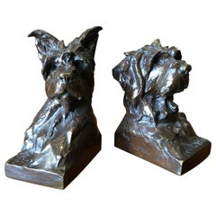 Tier-Bronze-Skulpturen von schottischen Hunden, Buchstütze von Maximillien Fiot, Art déco