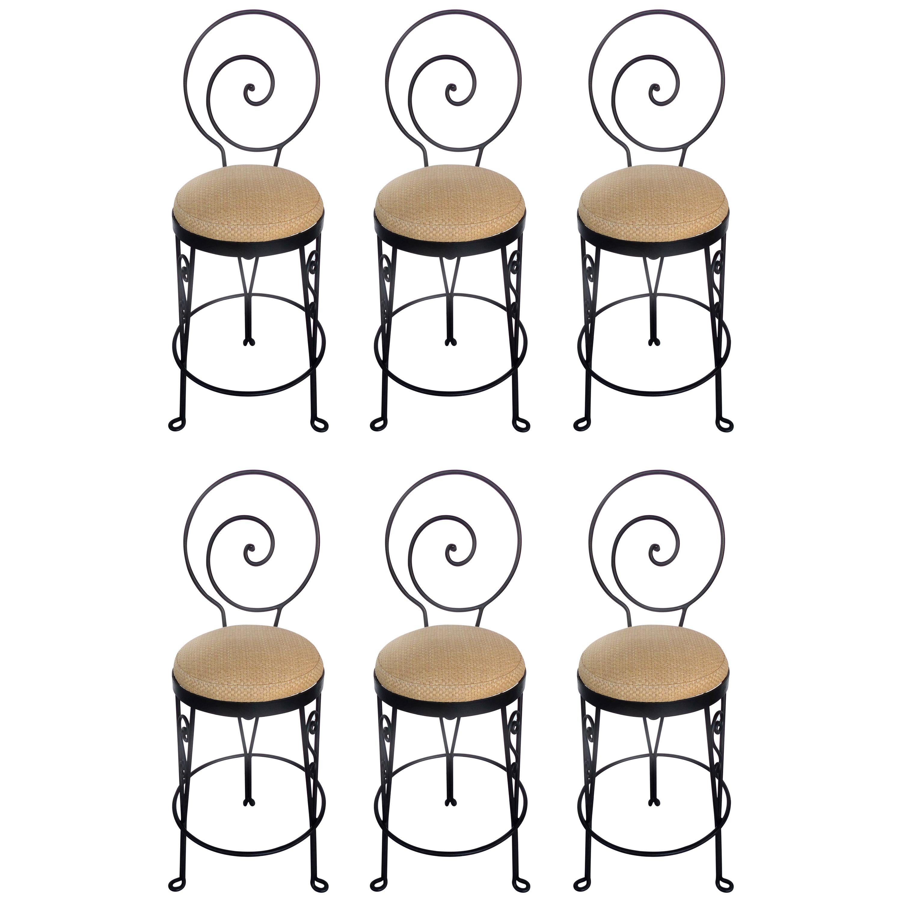 Mid-Century Modern Sculptural Wrought Iron Bar Stools