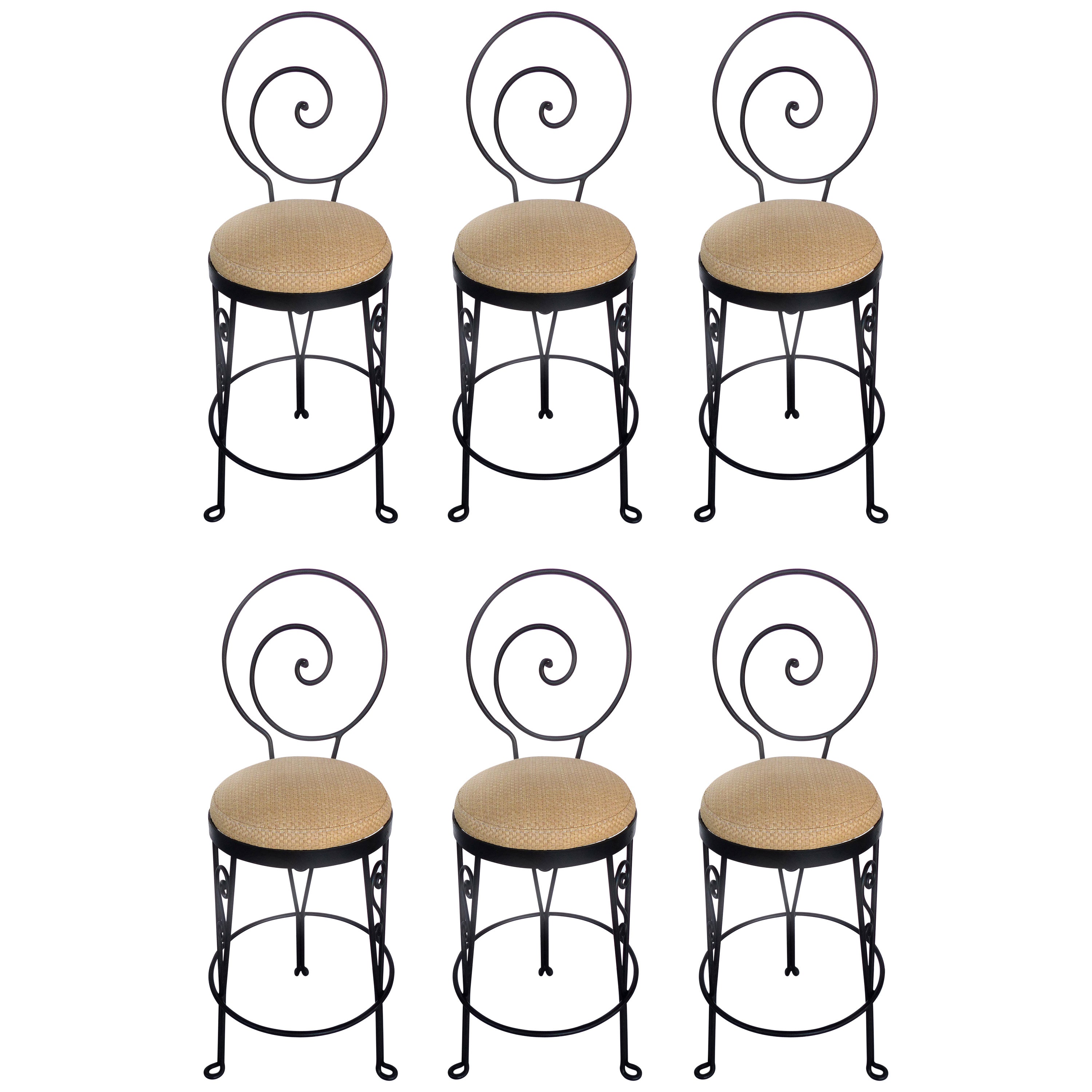 Late 20th Century Pier 1 Medici Pewter Wrought Iron Counter Bar Stools