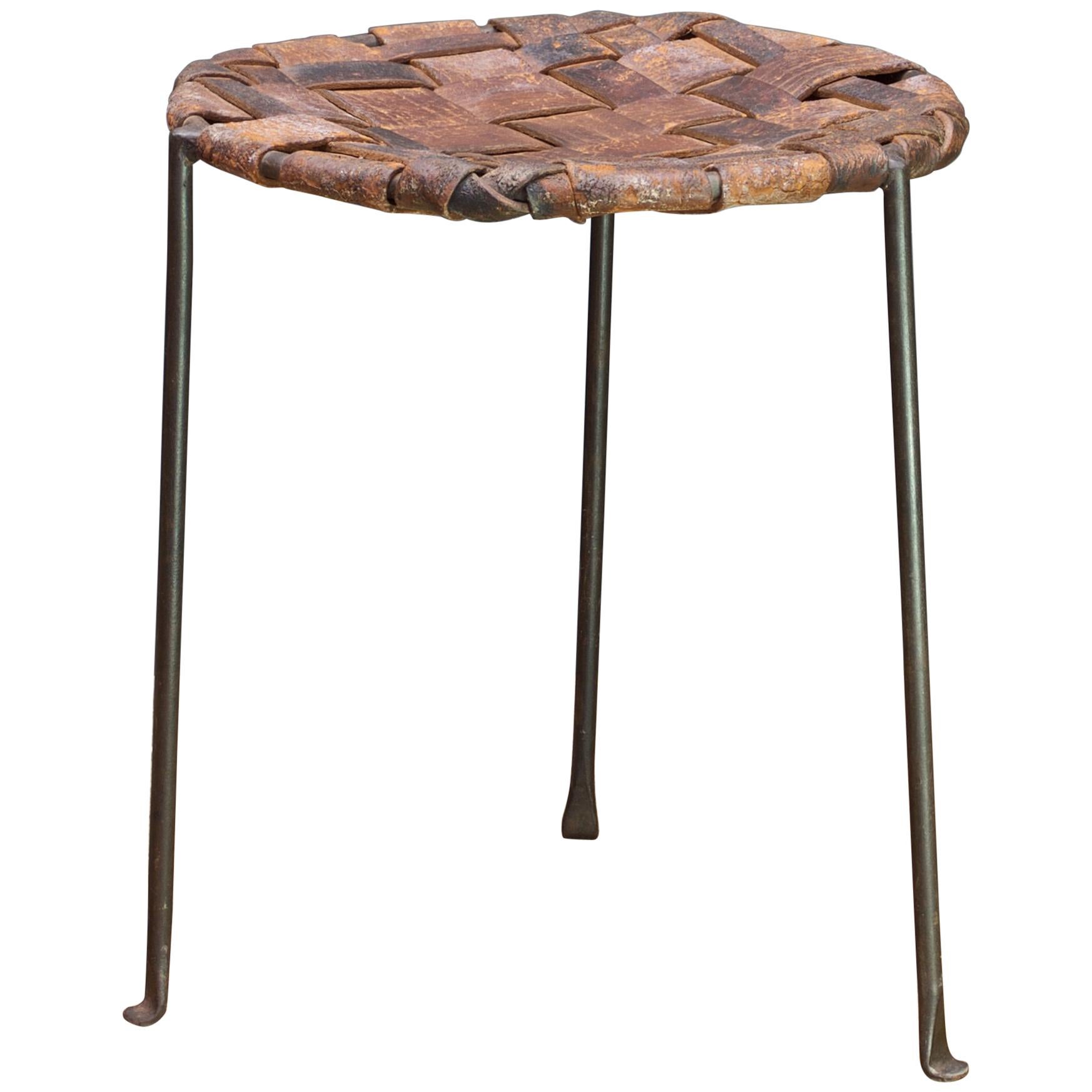 Studio Craft Iron and Woven Leather Stool by Lila Swift and Donald Monell