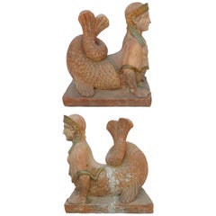 18th Century Continental Terracotta Egyptian Revival Sphinxes, a Matched Pair