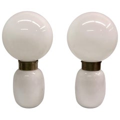 Pair of Large Italian Radical Design /Mid-century White Murano Glass Table Lamps