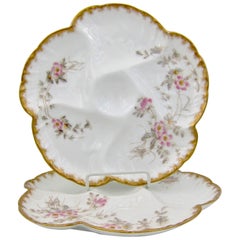 Antique French Limoges Porcelain Oyster Plate Pair, 1880s