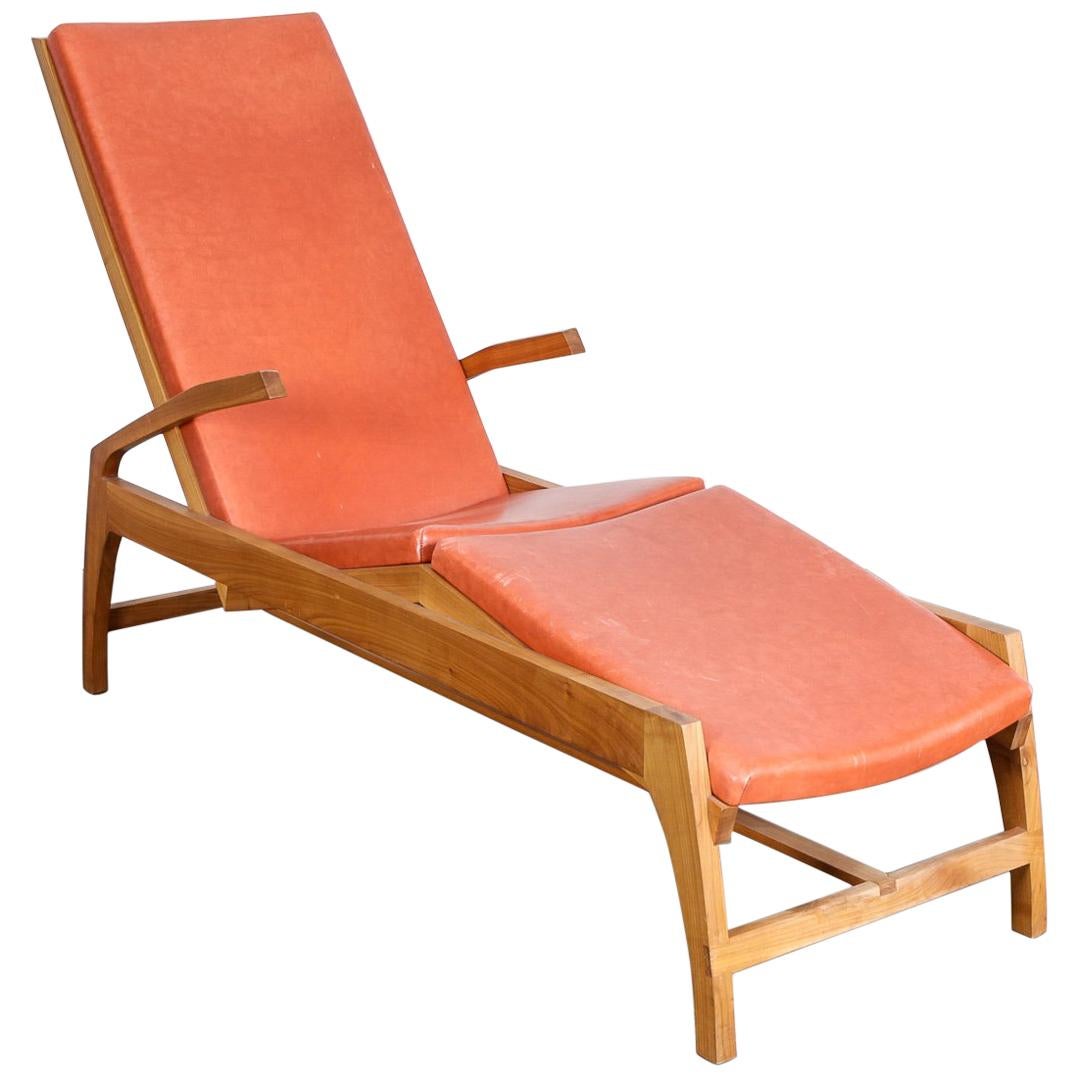 Swedish Oak and Leather Chaise Lounge For Sale at 1stDibs