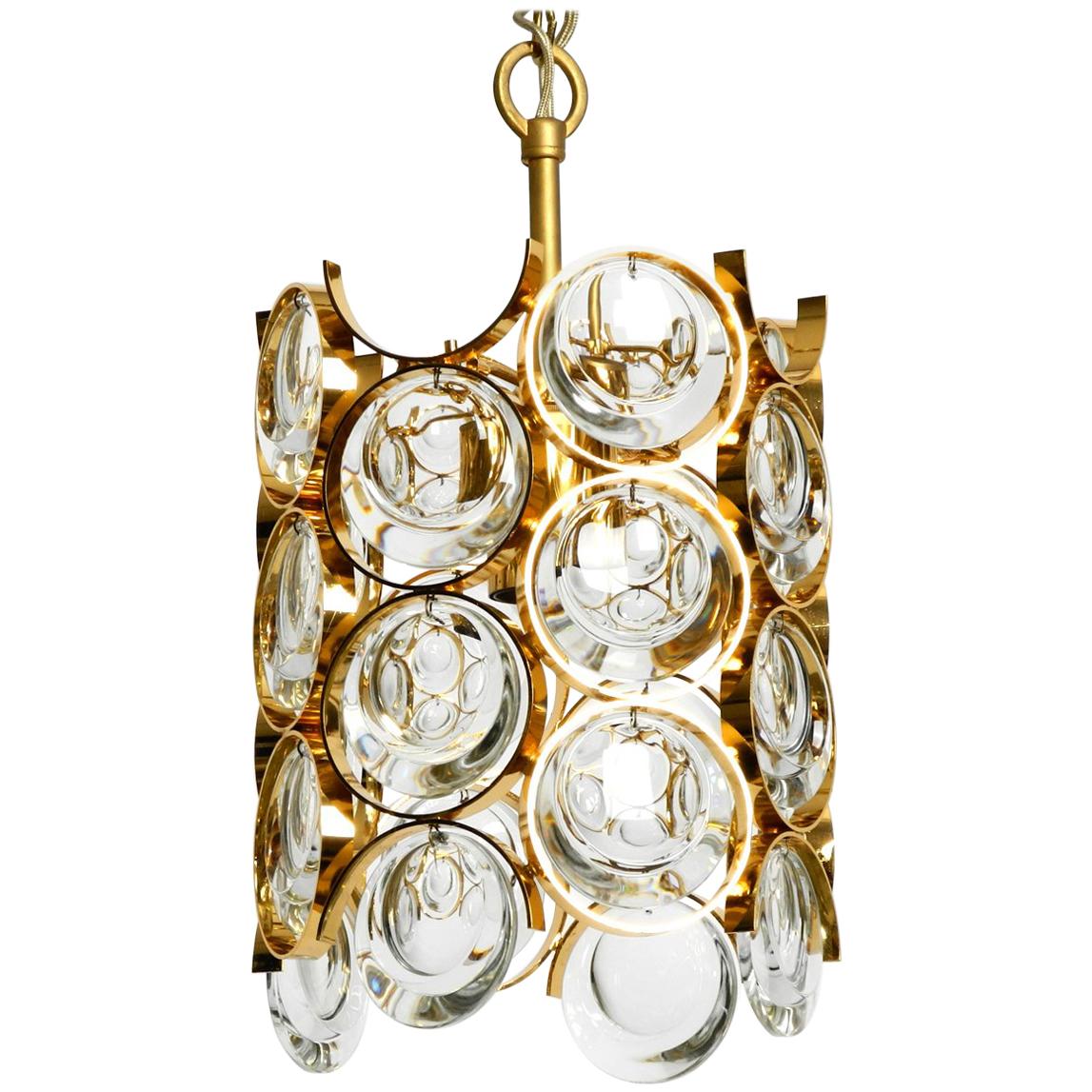1960s Small Palwa Pendant Lamp with Heavy Brass Frame and Large Crystal Stones