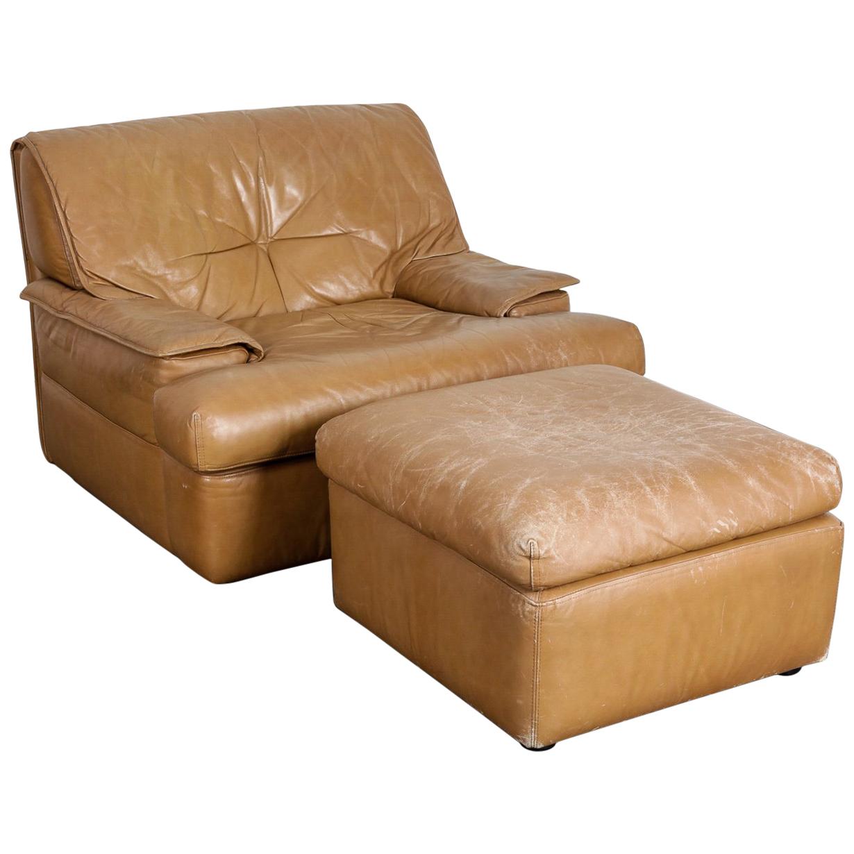 Pace Collection or i4 Mariani 'Monique' Tan Leather Lounge and Ottoman
