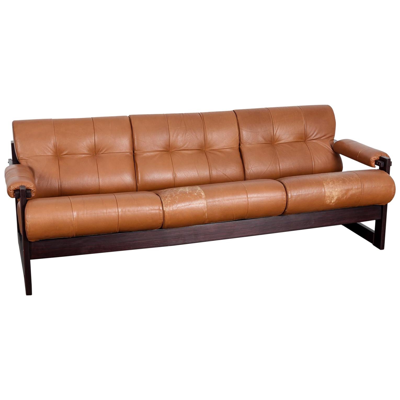 Percival Lafer 3-Seat MP-167 Sofa in Original Burnt Orange Leather, Brazil