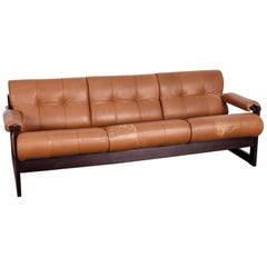 Percival Lafer 3-Seat MP-167 Sofa in Original Burnt Orange Leather, Brazil