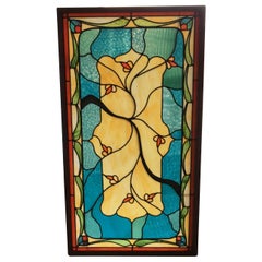 Vintage Art Nouveau Stained Leaded Glass Window Panels, 1900