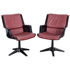 Pair of Yrjo Kukkapuro for Haimi Molded Plastic and Leather Swivel Side Chairs