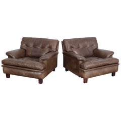 Vintage Pair of Original Brown Leather Arne Norell 'Merkur' Lounge Chairs