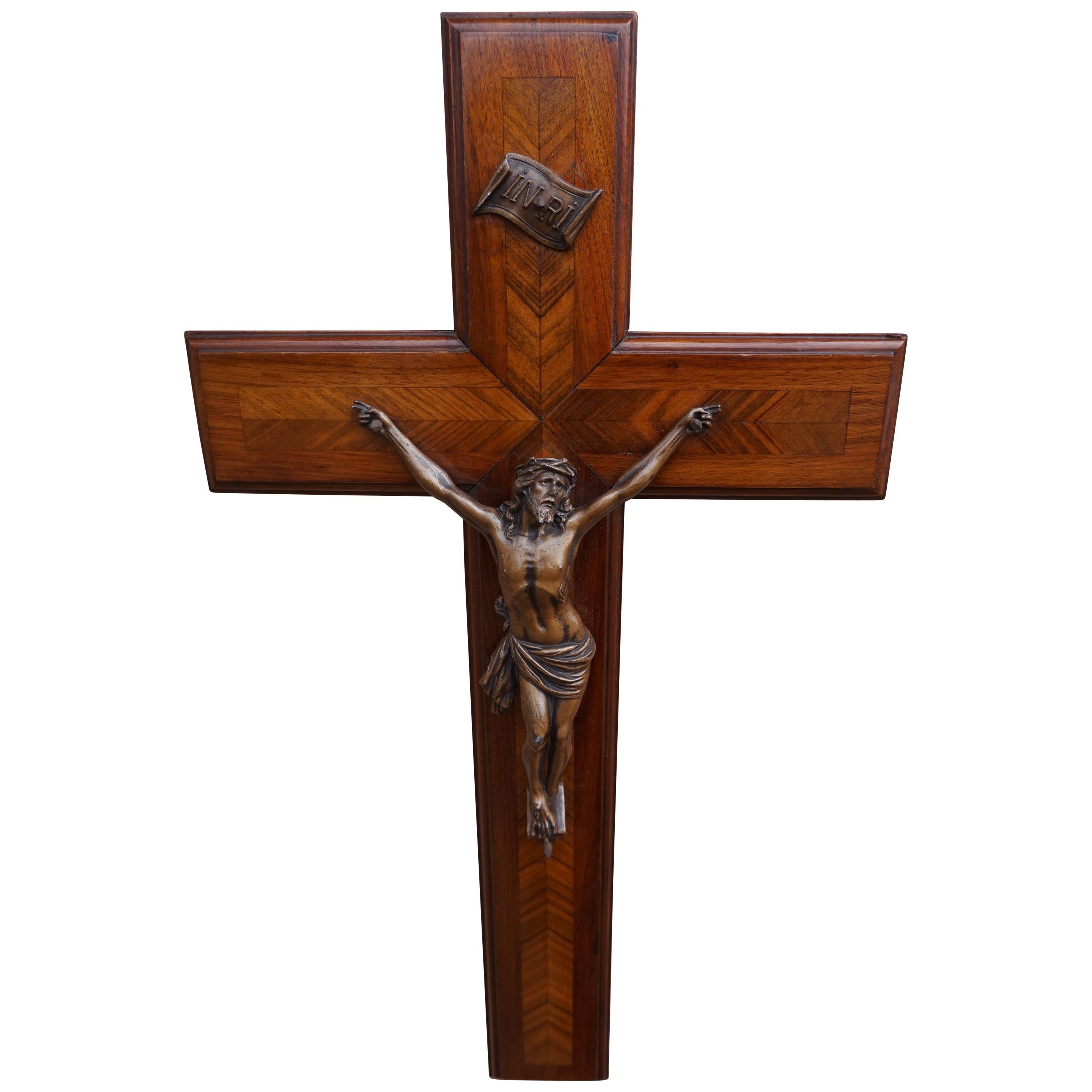 Stunning Mahogany & Kingwood Inlaid Crucifix with a Bronzed Corpus of Christ