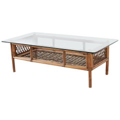 Vintage Brown Jordan Style Bamboo Rattan Coffee Cocktail Table