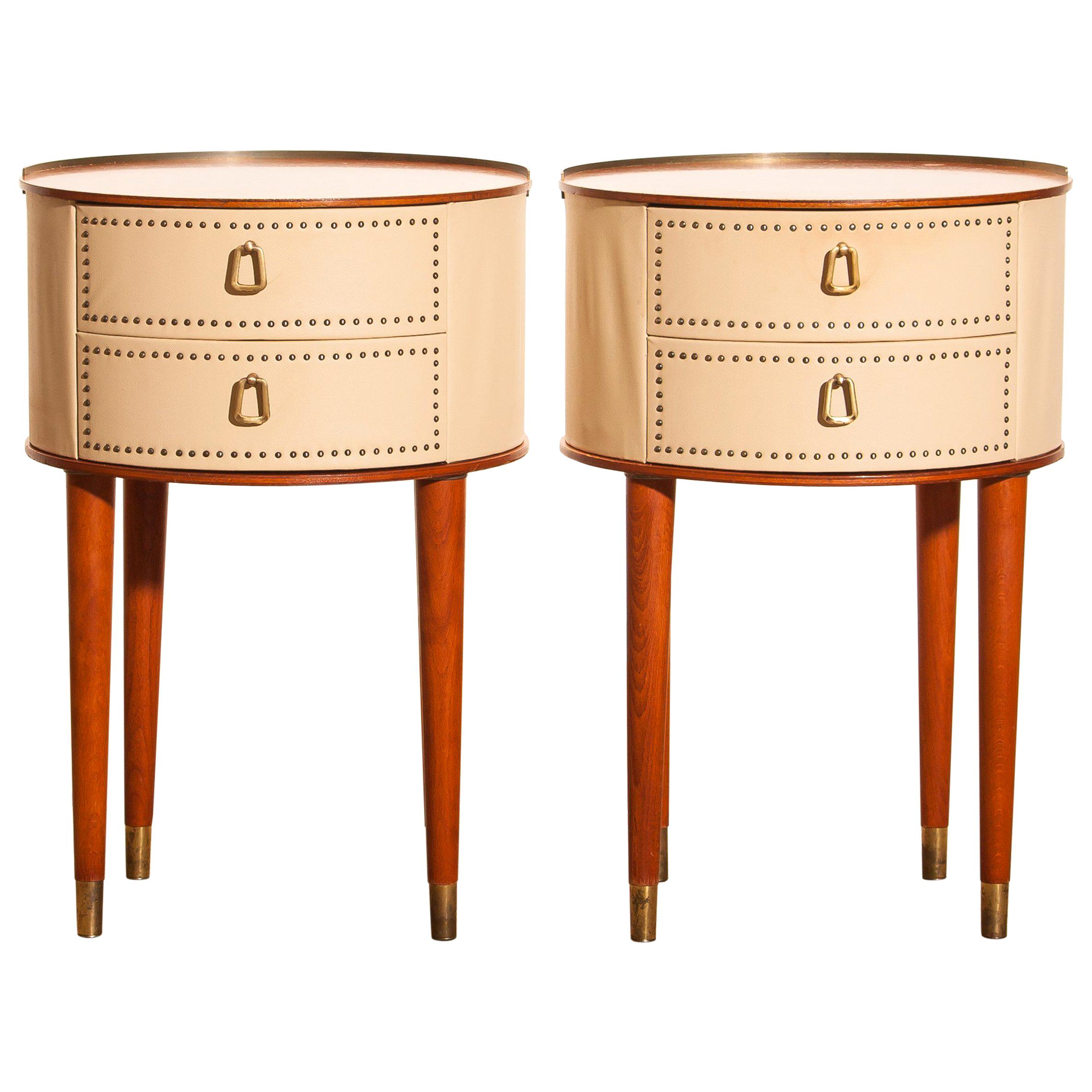 1950s, Bedside Tables in Mahogany and Brass by Halvdan Pettersson, Tibro, Sweden