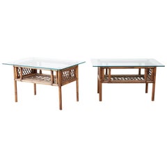 Pair of Brown Jordan Style Bamboo Rattan Side Tables