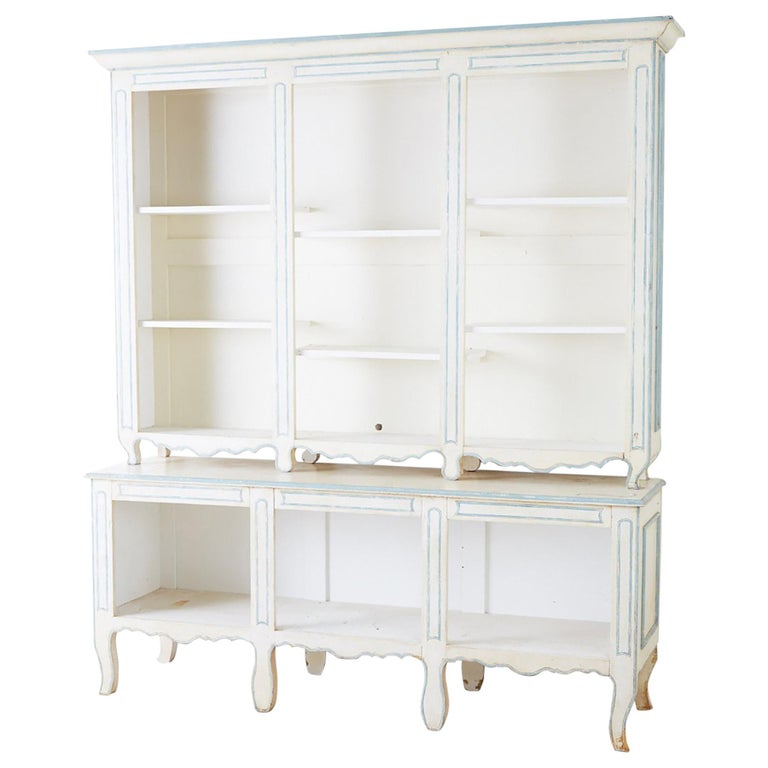 French Provincial Style Painted Open Shelf Cabinet Bookcase For