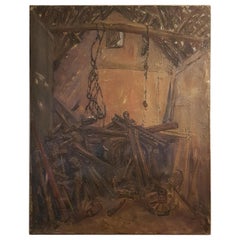 Early 20th Century Oil on Canvas of Cartwrights Workshop