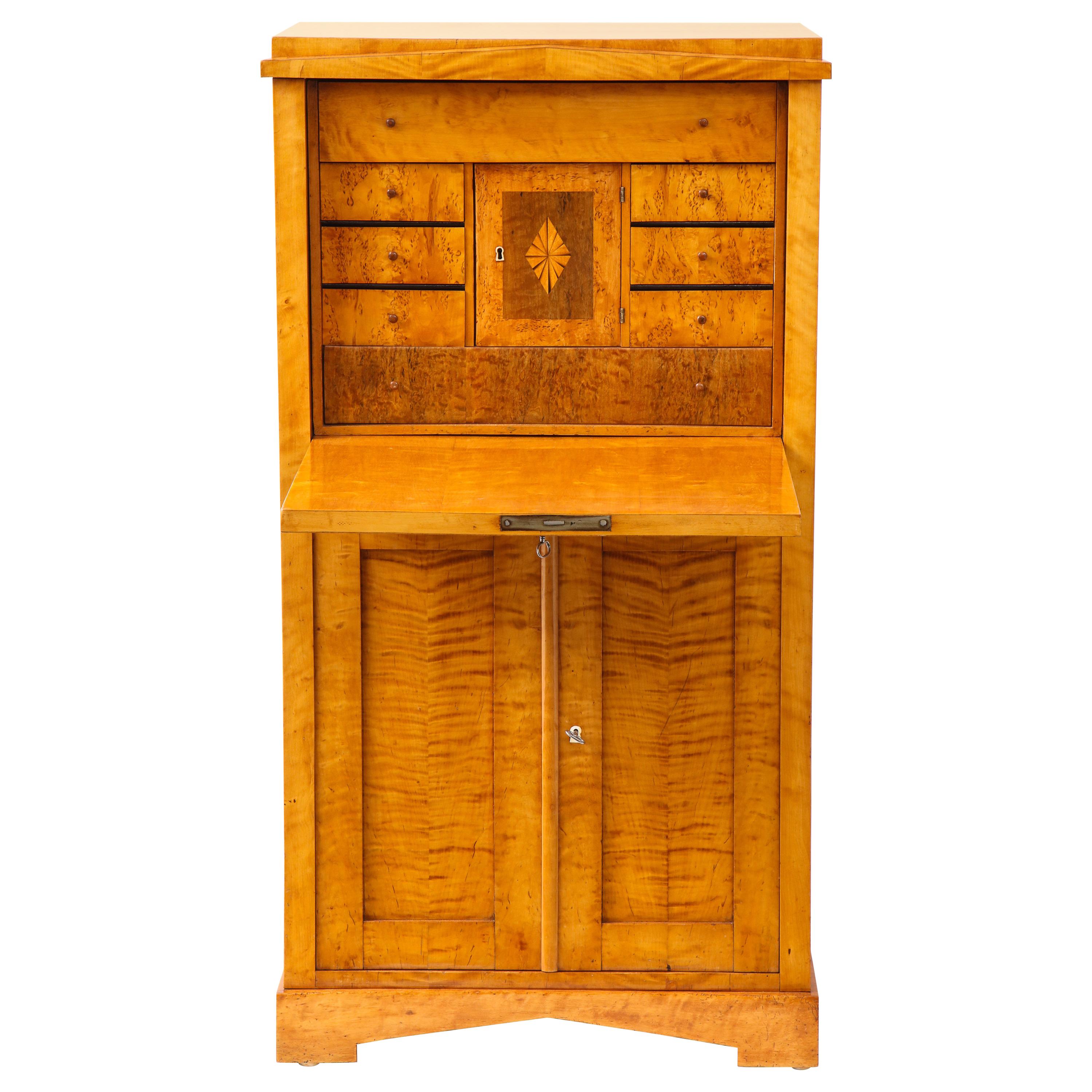 Swedish Karl Johan Birch Wood Fall-Front Secretaire, Mid-19th Century