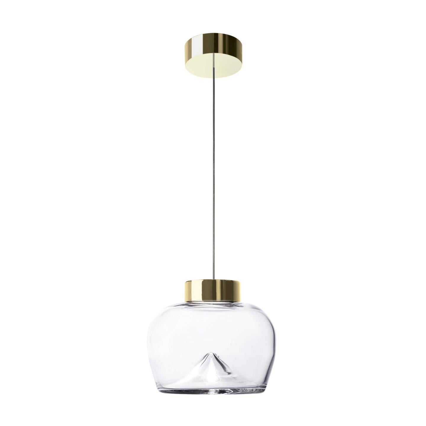 Leucos Aella Bold S LED Pendant Light in Transparent and Gold by Toso & Massari For Sale