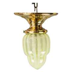Small Jugendstil Ceiling Lamp with Original Yellow/Green Opaline Glass