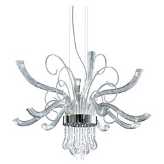 Leucos Elysee L 12 LED Chandelier in Crystal and Chrome by Mari Toscano