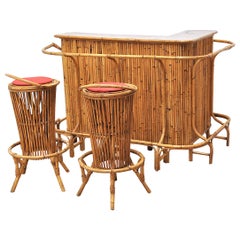 Bonacina Midcentury Italian Tiki Bar with 2 Stools, 1960s