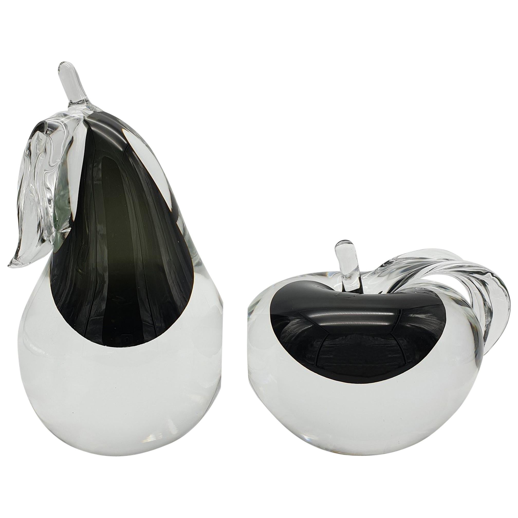 Modern Murano Glass Decorative Apple & Pear with Black Sommerso, Cenedese, 1980 For Sale