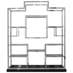 Romeo Rega Modern Steel and Black Lacquered Solid Wood Italian Shelf