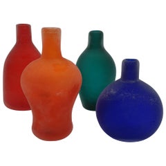 Set of Four Modern Small Murano Glass Vases in "Scavo" Finish, 1980s