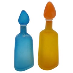 Retro Pair of Modern "Scavo" Glass Bottles in Orange and Turquoise by Cenedese, 1980s