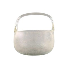 Scandinavian Art Glass, Basket with Handle in Clear Mouth Blown Art Glass