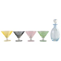 Åfors Glasbruk, Sweden, a Set of 4 Cocktail Glasses and Decanter, 1960