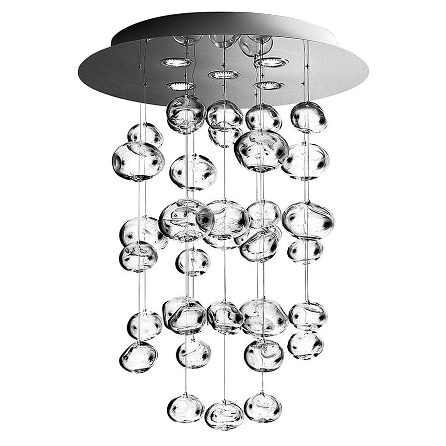 Leucos Ether S Chandelier in Transparent and Polished Steel by Patrick Jouin