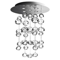 Leucos Ether S Chandelier in Transparent and Polished Steel by Patrick Jouin
