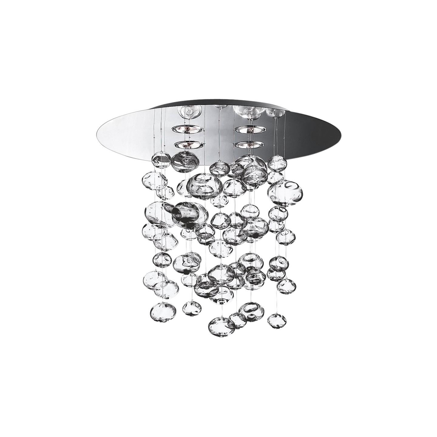 Leucos Ether S 90 Chandelier in Transparent and Polished Steel by Patrick Jouin