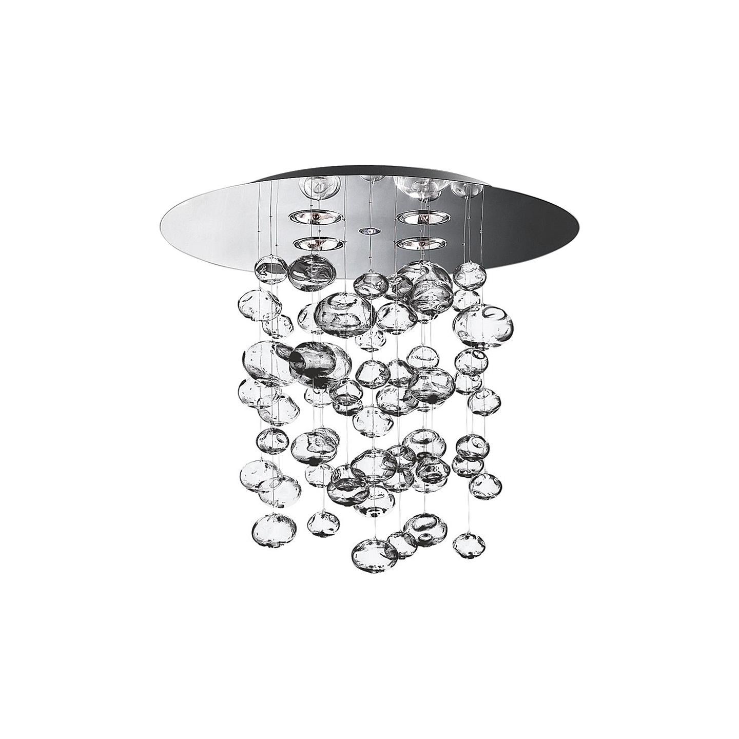 Leucos Ether S 90 LED Chandelier in Clear and Polished Steel by Patrick Jouin For Sale