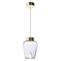 Leucos Aella Thin S Led Pendant Light in Transparent and Gold by Toso & Massari