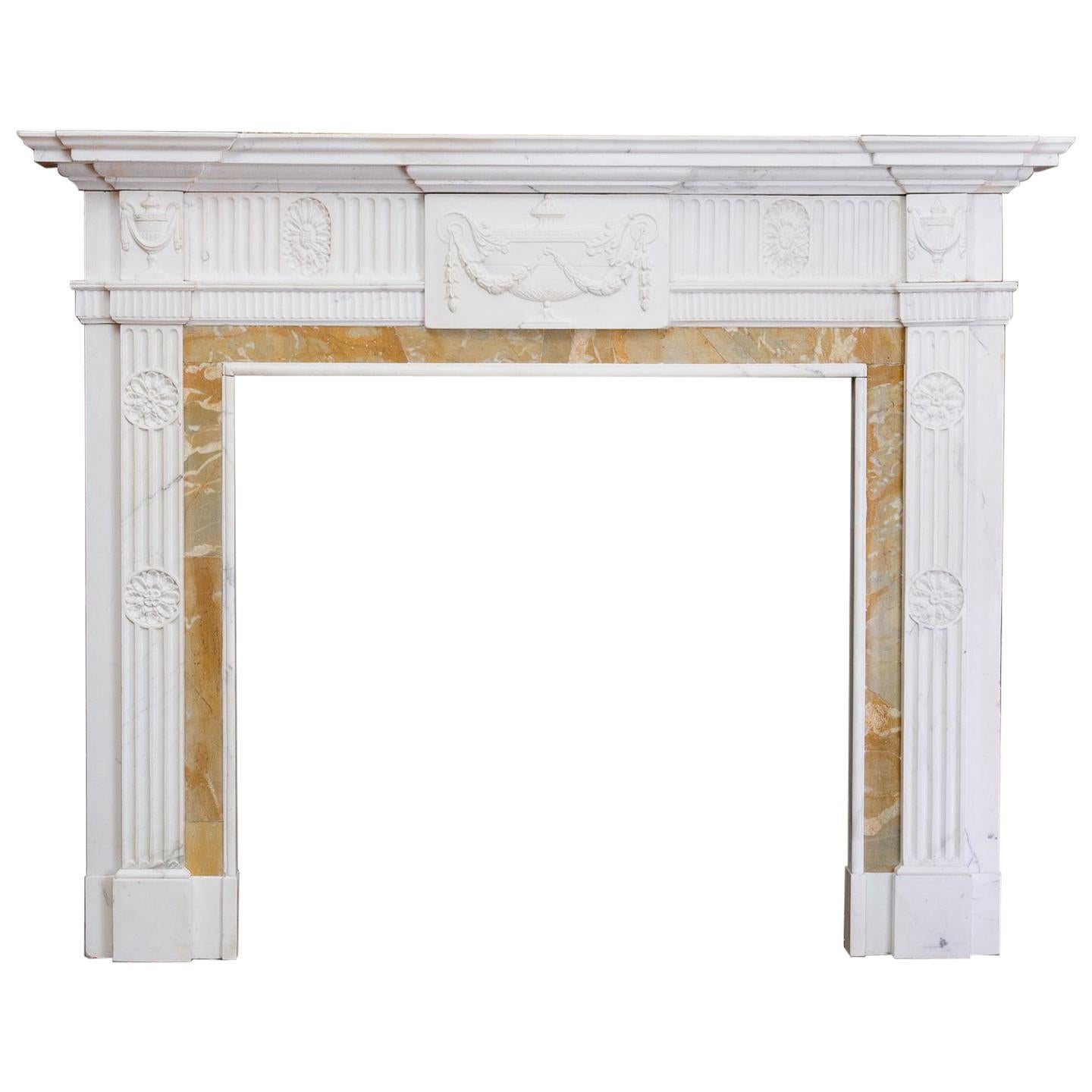 George III Style Statuary and Sienna Marble Neoclassical Fireplace
