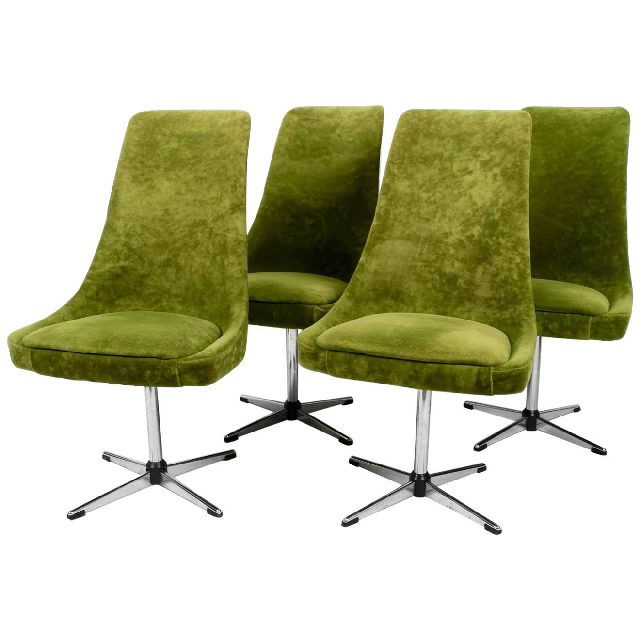 Four 1970s Space Age Rotatable Chairs by Lübke with Original Green Velvet Cover