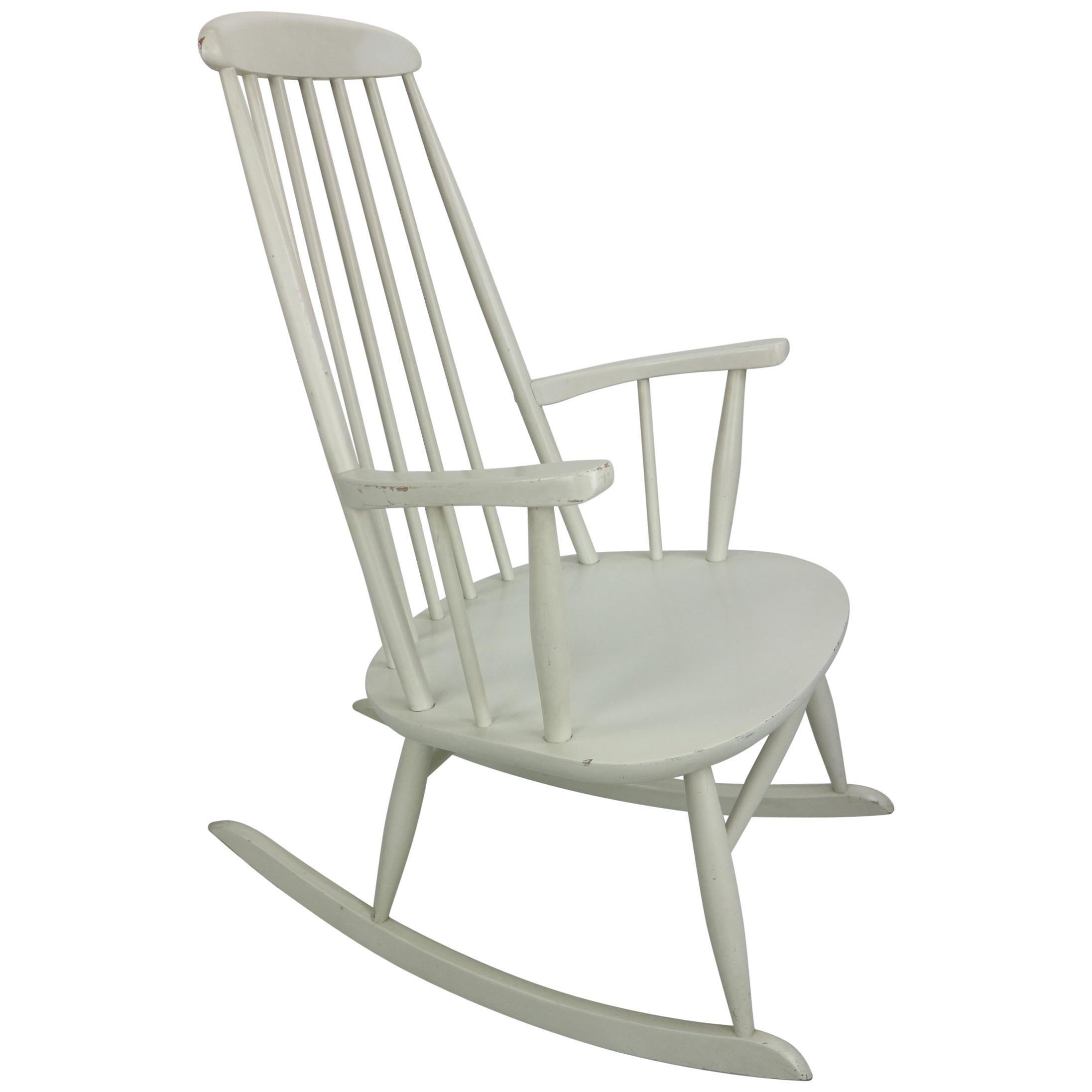 Vintage White Scandinavian Rocking Chair, 1960s