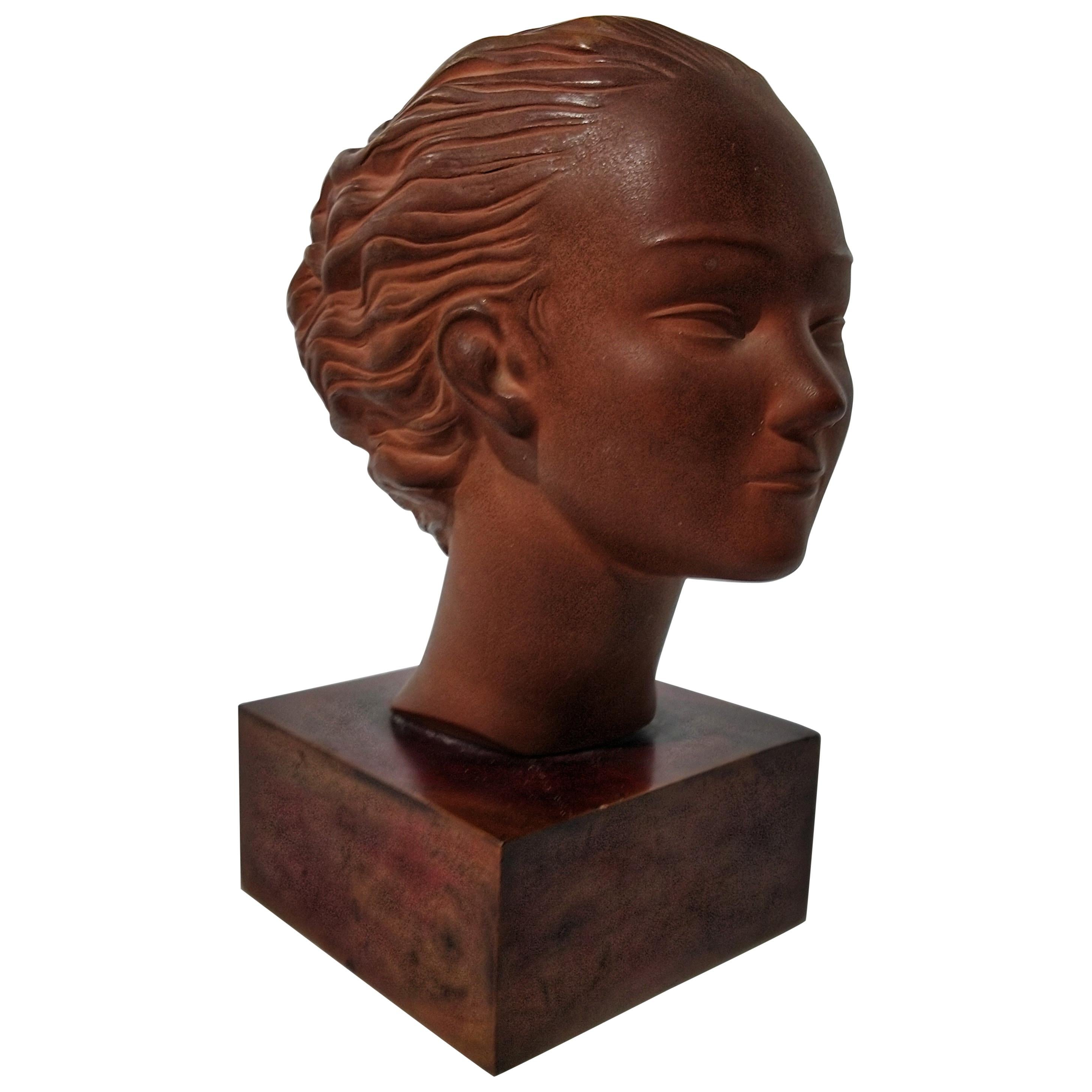 20th Century Art Deco Terracotta Bust "The Wind" Signed Restored