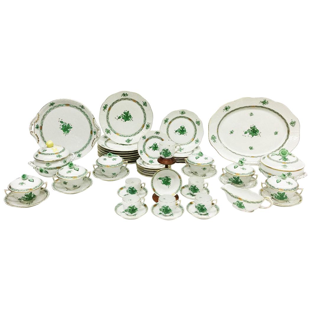 Herend Porcelain, Green Chinese Bouquet Porcelain Table Serve Ware, Hungary