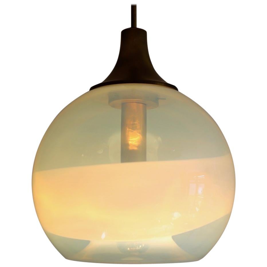 Italian Globe Pendant Lamp with Opalescent Glass and Brass, 1970s